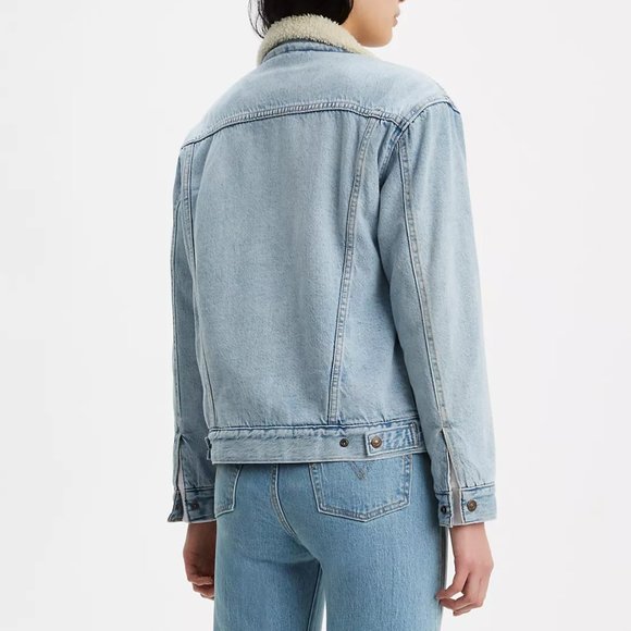 Levi's Ex Boyfriend Trucker Sherpa Jacket Sz S - Picture 2 of 8